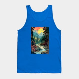 Mountains River Trees with Sunrise Tank Top